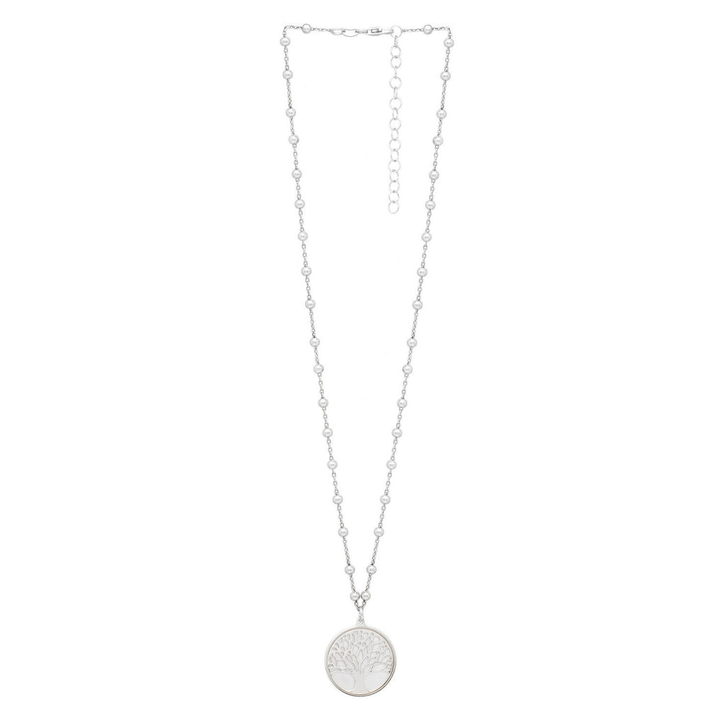 Sterling Silver Rhodium Plated Tree of Life Pendant Necklace