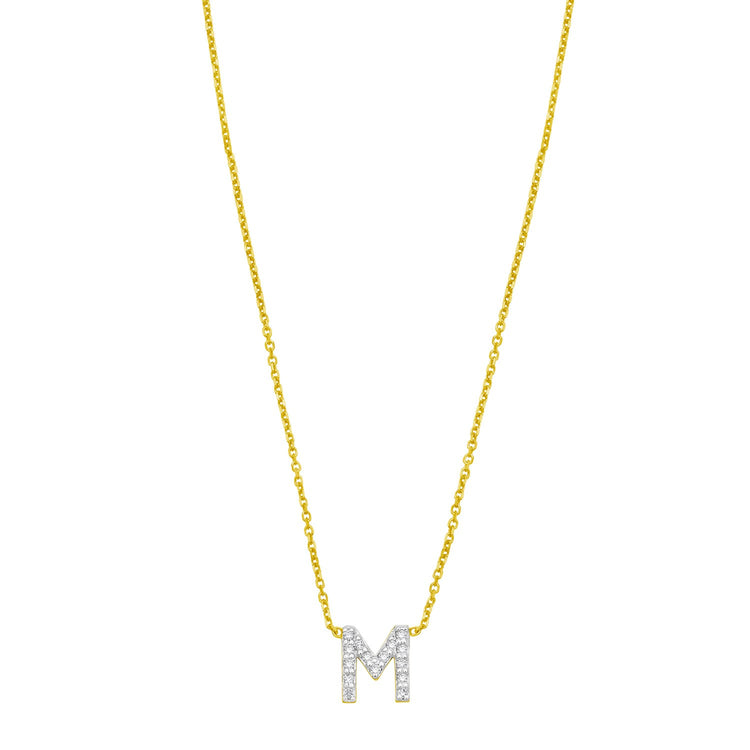 14K Yellow Gold Mini Diamond M Initial Pendant Necklace
