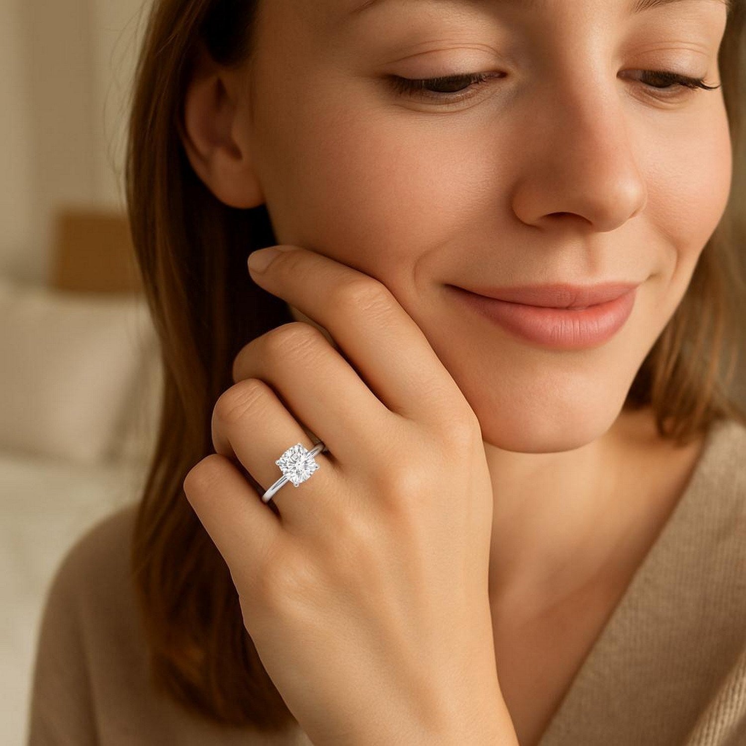 5 Carat Cushion Lab Grown IGI G/VS1 Diamond Solitaire Ring in 10K White Gold
