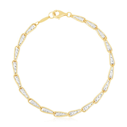 14k Two Tone Gold High Polish Diamond Cut Link Chain Bracelet (3.20 mm)