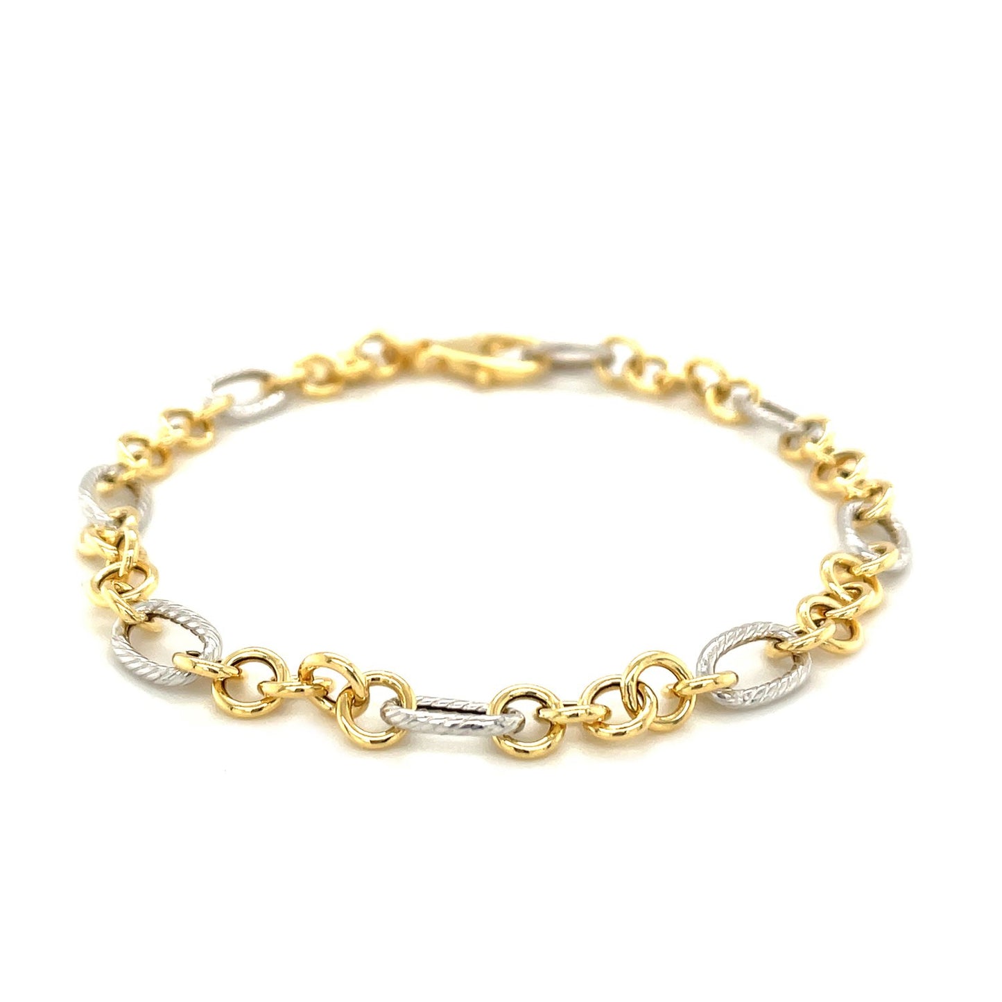 14k Two-Tone Gold Rope Motif Oval and Round Link Chain Bracelet (8.80 mm)