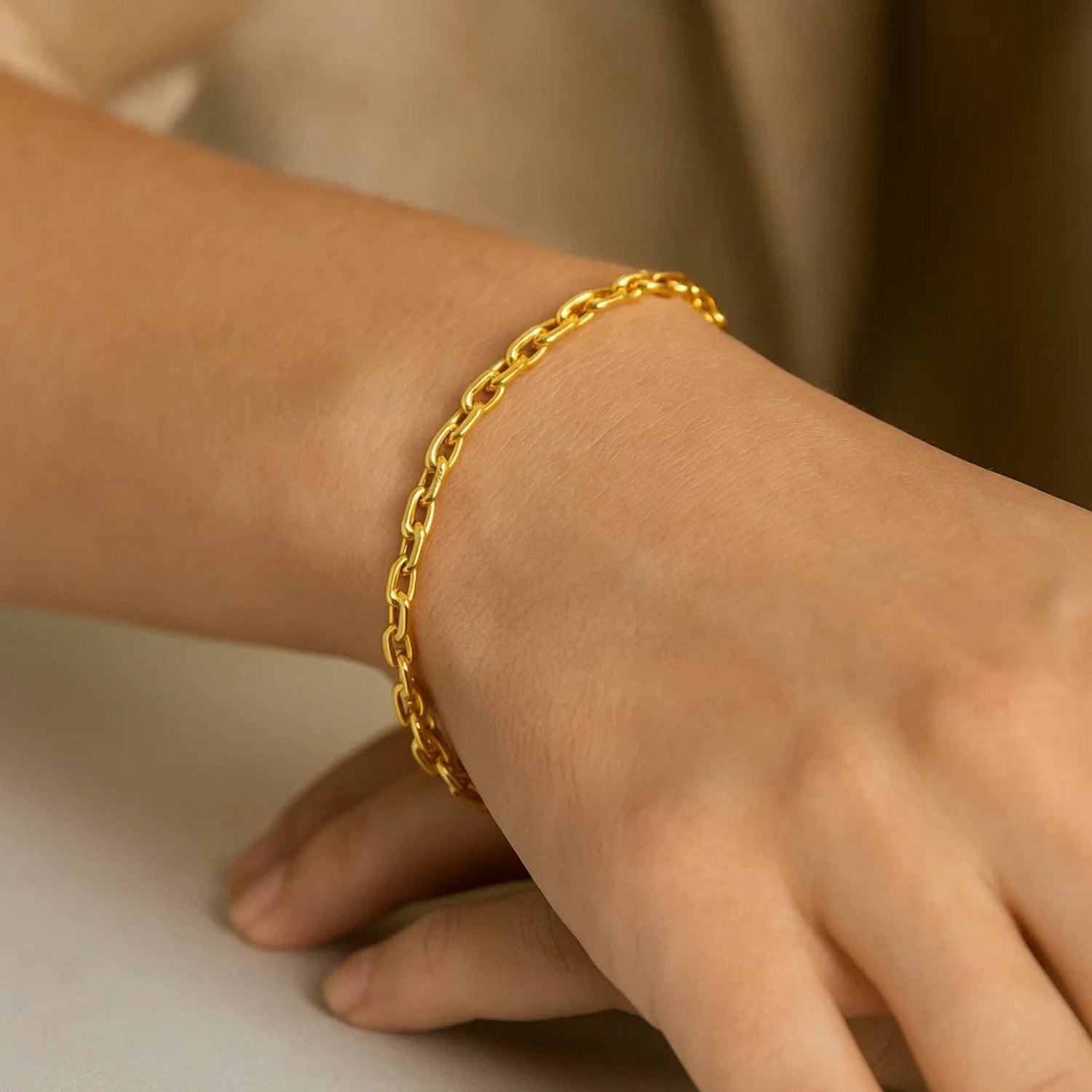 14K Yellow Gold Cable Chain Bracelet (3.30 mm)