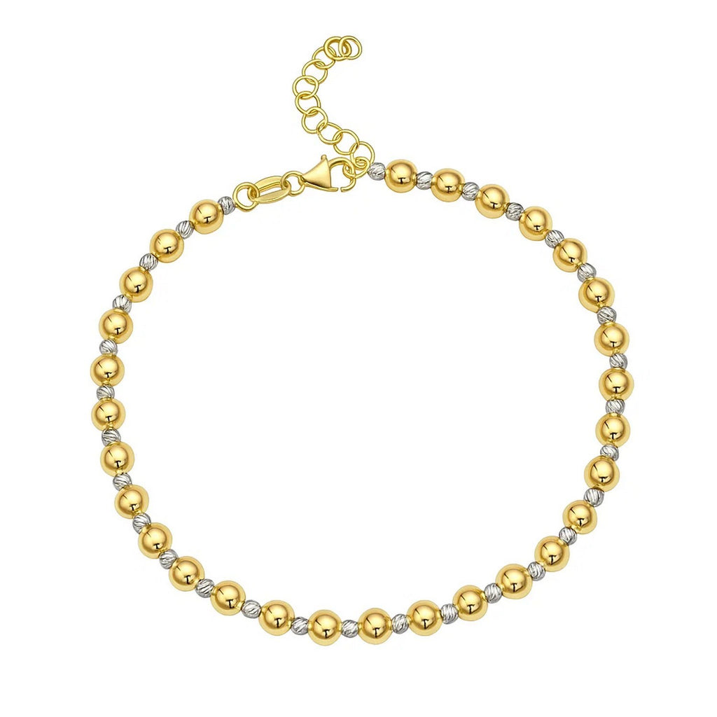 Two Tone Beaded Chain Bracelet in 14K Gold (4.00 mm)