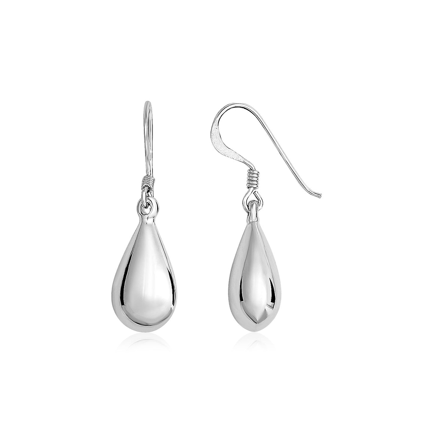 Sterling Silver Polished Puffed Teardrop Dangle Earrings