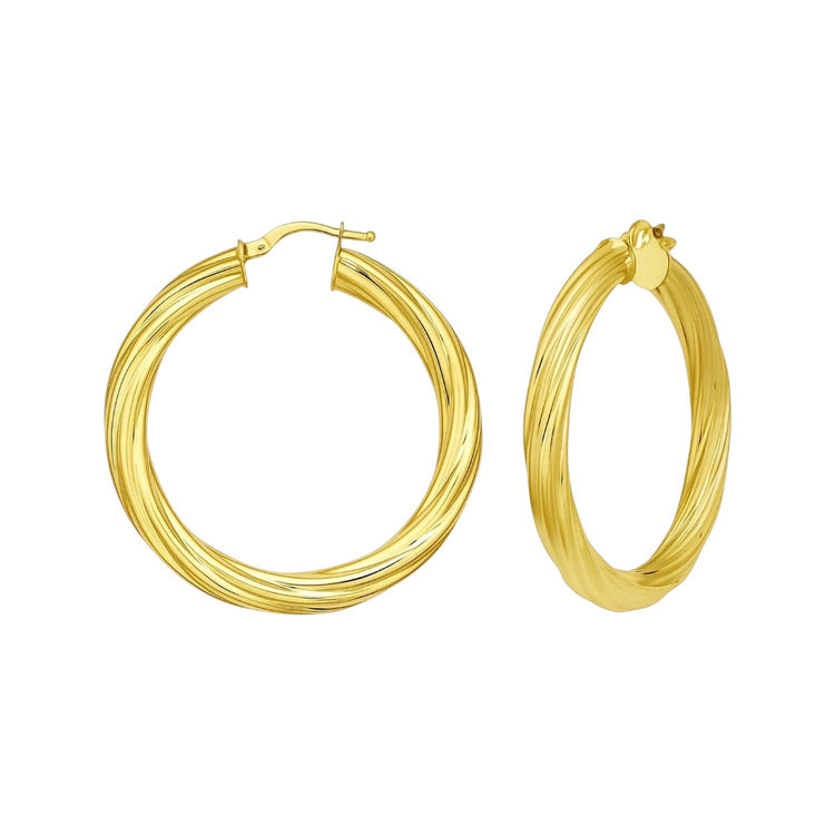 14K Yellow Gold Full Twist Large Hoops Earrings