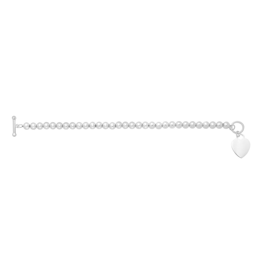 Sterling Silver Rhodium Plated Bead Toggle Heart Necklace