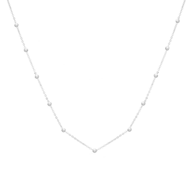 14K White Gold Saturn Bead Chain Necklace