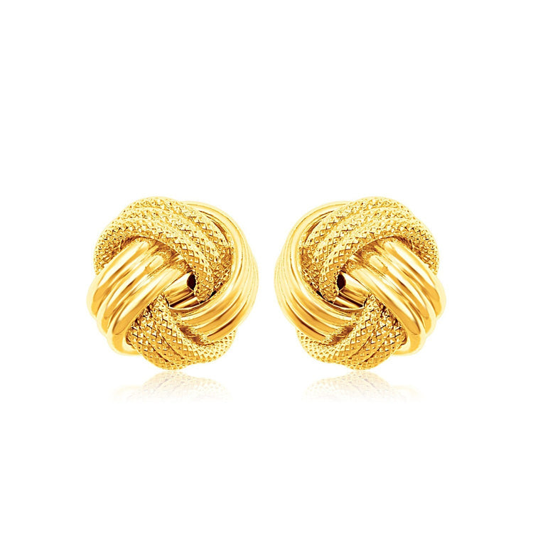 10k Yellow Gold Love Knot with Ridge Texture Earrings