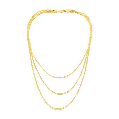 14k Yellow Gold Three Strand Herringbone Chain Necklace