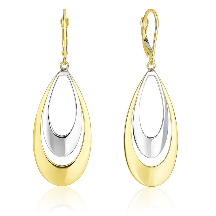 14k Two-Tone Gold Graduated Open Double Teardrop Earrings