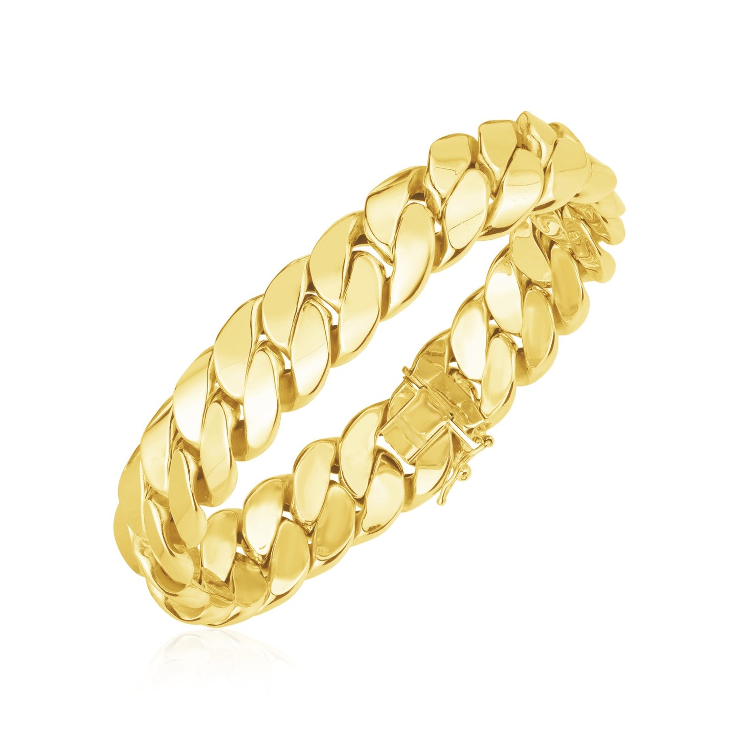 14k Yellow Gold High Polish LA Cubana Link Bracelet (14.00 mm)