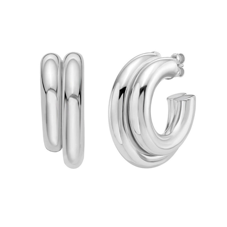 Sterling Silver Double Row Big and Small Round Hoop Earrings
