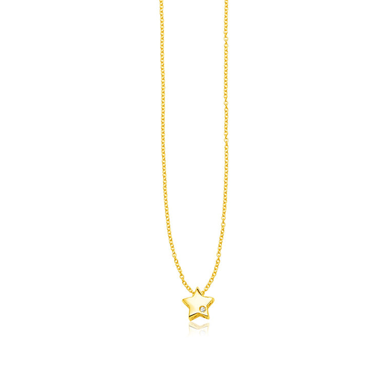 14k Yellow Gold Polished Star Necklace with Diamond