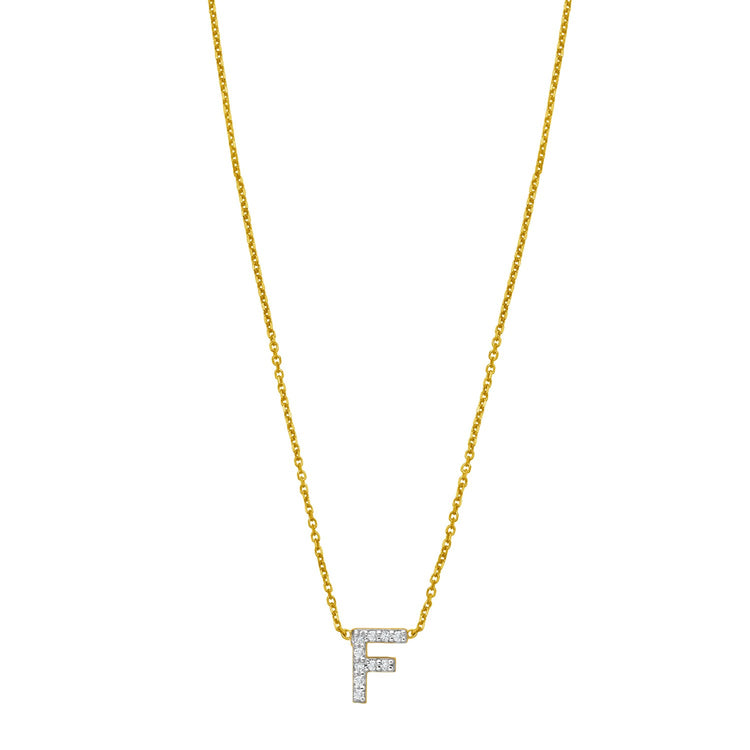 14K Yellow Gold Mini Diamond F Initial Pendant Necklace