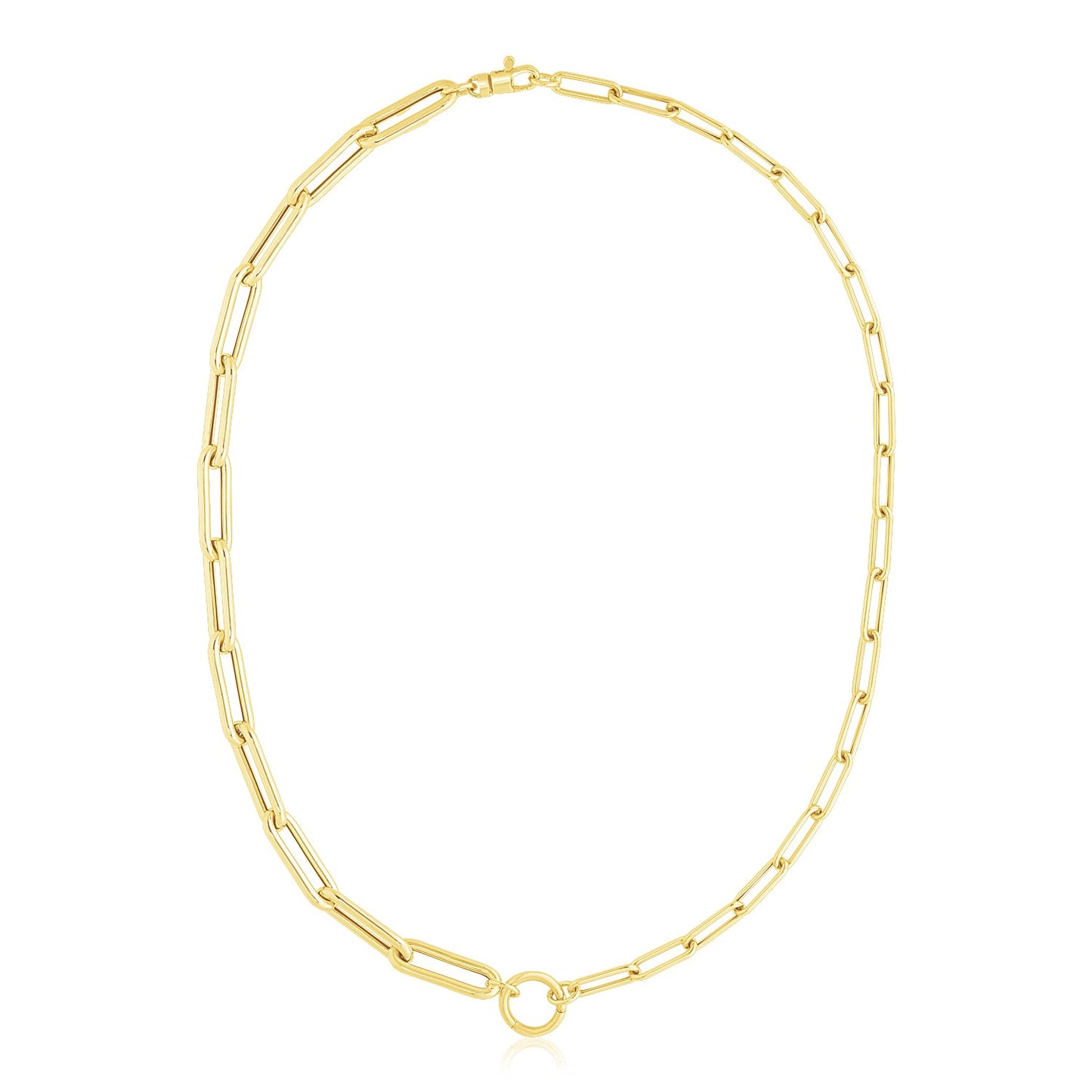 14k Yellow Gold High Polish Elongated Paperclip Chain Circle Necklace