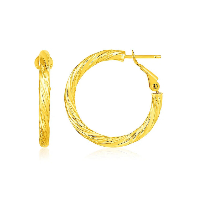 14k Yellow Gold Petite Twisted Round Hoop Earrings(3x20mm)