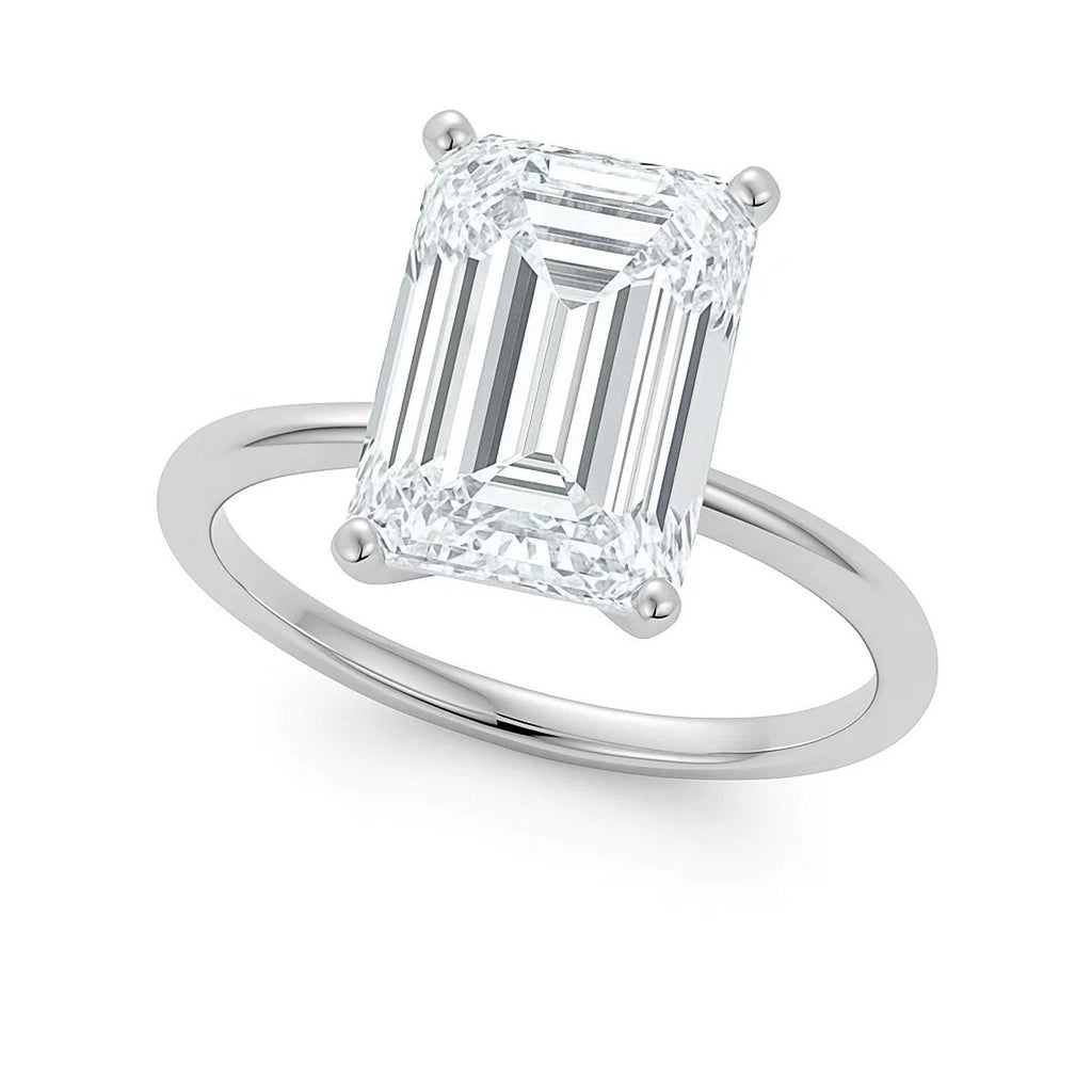 5 Carat Emerald Lab Grown IGI G/VS1 Diamond Solitaire Ring in 10K White Gold