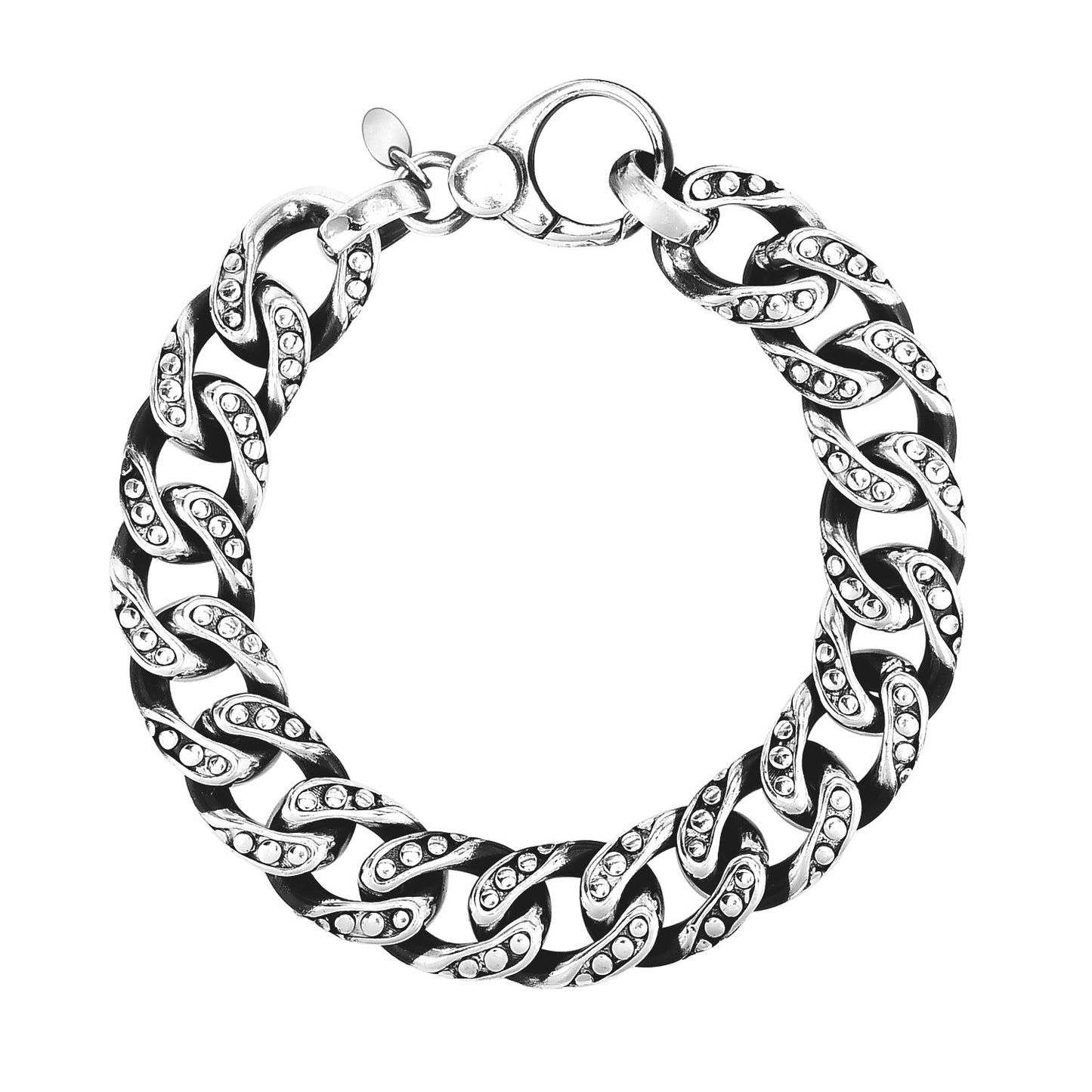 Sterling Silver Gunmetal Finish Cuban Link Bracelet with Dots (13.50 mm)