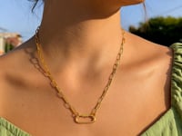 14k Yellow Gold Paperclip Chain Necklace with Oval Carabiner Clasp