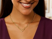 14k Yellow Gold Figaro Chain Necklace with Heart