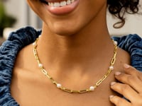 14k Yellow Gold Paperclip Chain and Pearl Necklace