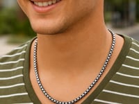 Sterling Silver Gunmetal Finish Round Box Chain Necklace